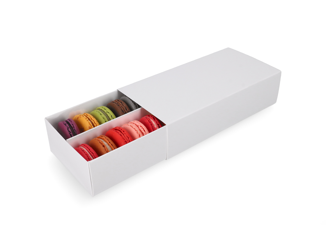 MAC-2/B: 200 x 100 x 50 mm, Baltas krāsas kastīte saldumiem un macarons cepumiem<br> (10 gab.) 2