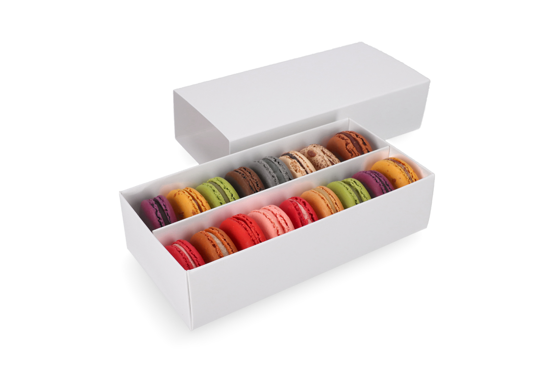 MAC-2/B: 200 x 100 x 50 mm, Baltas krāsas kastīte saldumiem un macarons cepumiem<br> (10 gab.) 1