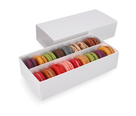 MAC-2/B: 200 x 100 x 50 mm, Baltas krāsas kastīte saldumiem un macarons cepumiem<br> (10 gab.) 1