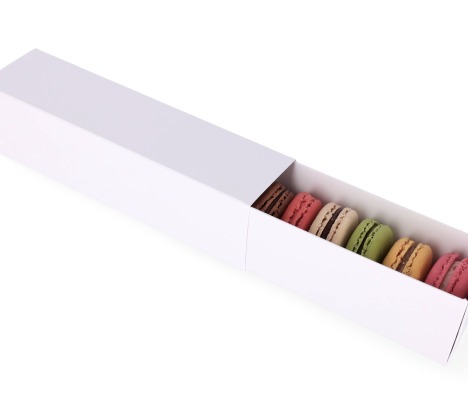 MAC-1/B: 200 x 50 x 50 mm, Baltas krāsas kastīte saldumiem un macarons cepumiem (10gab.) 1